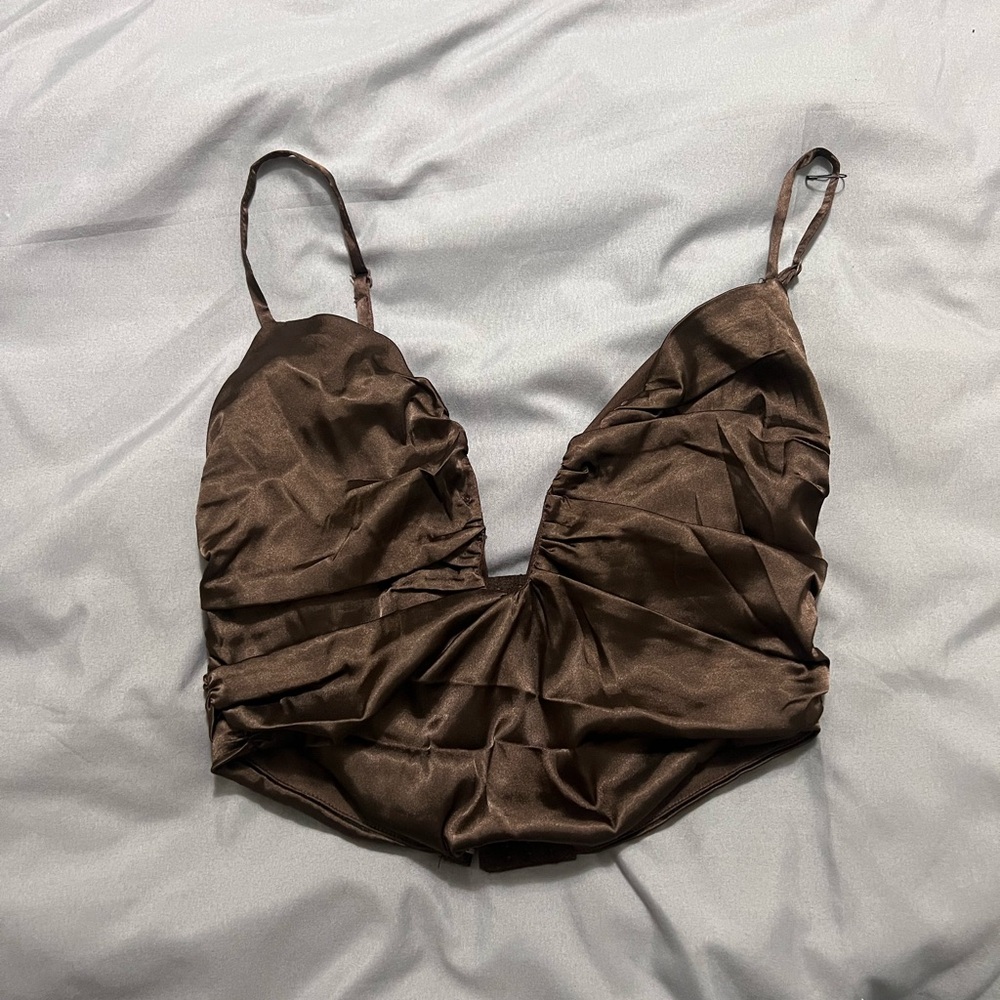Brown satin crop top